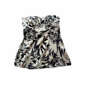 rare ann taylor strapless black and ivory flower top